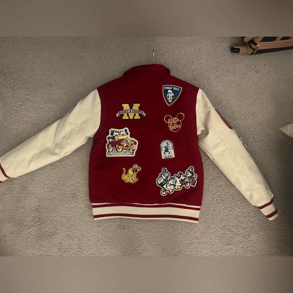 Disney Mickey & Friends Varsity Jacket Red & White Patch Jacket